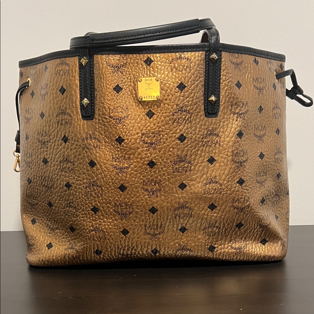 Mcm Metallic Gold And Black Tote